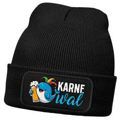 Herren Beanie Patch Fasching Karneval Mütze mit Spruch Lustig Kpofbedeckung Kostüm Männer Moonworks®