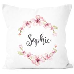 Kissen-Bezug mit Namen Blumen Kissen-Hülle Namenskissen Baumwolle personalisierte Geschenke Dekokissen SpecialMe®