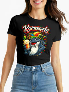 Damen T-Shirt - Karnewels Design - Fasching Karneval Ersatz Verkleidung Last Minute Kostüm Funshirt für Frauen Slim Fit Moonworks®