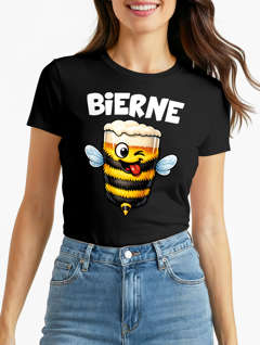 Damen T-Shirt - Bierne Design - Fasching Karneval Ersatz Verkleidung Last Minute Kostüm Funshirt Frauen Slim Fit Moonworks®