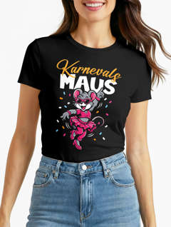 Damen T-Shirt - Karnevalsmaus - Fasching Karneval Ersatz Verkleidung Last Minute Kostüm Funshirt Slim Fit Moonworks®