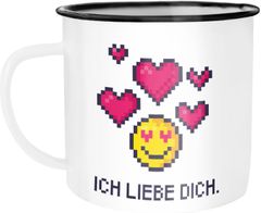 Emaille-Tasse Geschenk Liebe Gamer Zocker Pixel Spruch "Ich liebe dich" Moonworks®