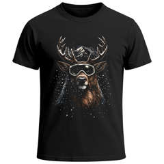 Herren T-Shirt  - Hirsch mit Skibrille - Aprés-Ski Fun-Shirt Grafik Printshirt Funshirt Baumwolle Männer Moonworks®