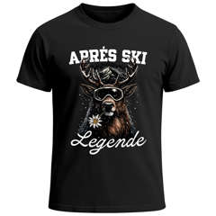 Herren T-Shirt  - Aprés-Ski Legende - Hirsch mit Skibrille Party Fun-Shirt Grafik Printshirt Männer Moonworks®