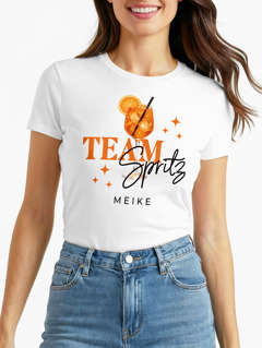 Damen T-Shirt Spruch - Team Spritz personalisiert - Kostümidee Mädelsabend JGA Mottoparty Fasching Karneval After Work Party Moonworks®