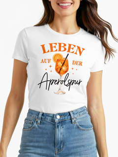 Damen T-Shirt Spruch - Aperolspur - Kostümidee Mädelsabend JGA Mottoparty Fasching Karneval After Work Party Moonworks®
