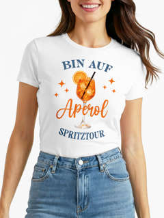 Damen T-Shirt Spruch Bin auf Spritztour After Work Party Kostümidee Frauen Fun-Shirt lustig Moonworks®
