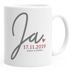 personalisierte Kaffeetasse "Ja" mit Namen und Datum anpassbar Hochzeitsgeschenk kleines Geschenk Hochzeit SpecialMe®