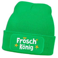 Herren Beanie Patch - Froschkönig - Strickmütze mit Spruch Aufdruck Fasching Karneval Lustig Mütze Männer Moonworks®