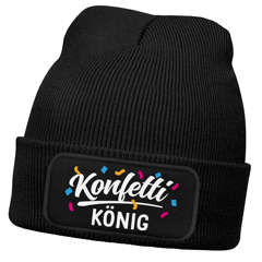 Herren Beanie Patch - Design Konfetti König - Strickmütze mit Spruch Aufdruck Fasching Karneval Lustig Mütze Männer Moonworks®