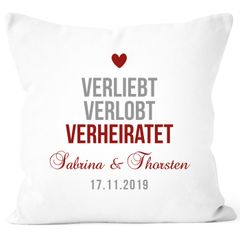 personalisierbares Hochzeitskissen mit Namen und Datum verliebt verlobt verheitet Hochzeitsgeschenk Geschenk personalisiert SpecialMe®