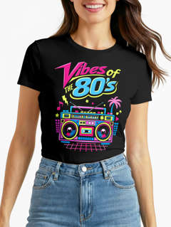 Damen T-Shirt - 80s-DIY-Outfit- Fasching Karneval Ersatz Verkleidung Last Minute Kostüm Funshirt Slim Fit Moonworks®