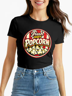 Damen T-Shirt - Fresh Popcorn - Fasching Karneval Ersatz Verkleidung Last Minute Kostüm Funshirt Slim Fit Moonworks®