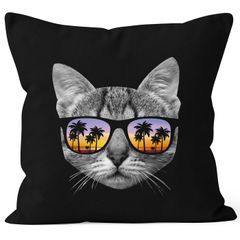 Kissenbezug Katze mit Sonnenbrille Kissen-Hülle 40x40 Baumwolle Moonworks®