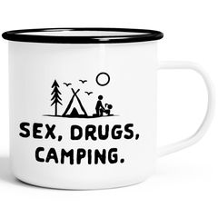 Emaille Tasse Becher Outdoor Design lustig Sex Drugs Camping Travelling Trekking Kaffeetasse Moonworks®