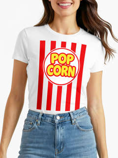 Damen T-Shirt - Retro Kino Jahrmarkt Popcorntüte - Fasching Karneval Ersatz Verkleidung Last Minute Kostüm Funshirt Slim Fit Moonworks®