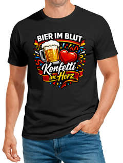 Herren T-Shirt Fasching Karneval - Bier im Blut Konfetti im Herz - Kostüm-Ersatz Verkleidung Last Minute Männer Funshirt Moonworks®