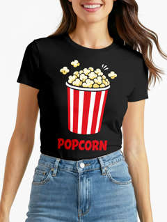 Damen T-Shirt - Popcorn - Fasching Karneval Ersatz Verkleidung Faschingsmuffel Last Minute Kostüm Funshirt Slim Fit Moonworks®