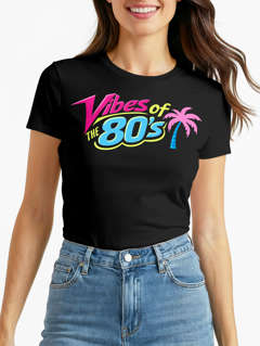 Damen T-Shirt - Vibes of the 80s - Fasching Karneval Ersatz Verkleidung Last Minute Kostüm Funshirt Slim Fit Moonworks®