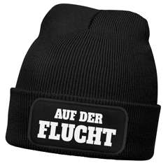 Herren Mütze Auf der Flucht Beanie Strickmütze mit Spruch Aufdruck Fasching Karneval Kostümergänzung Accessoires Lustig Männer Moonworks®
