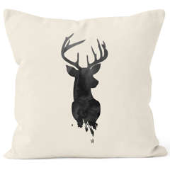 Kissenbezug Hirsch Geweih Kopf Deer Watercolor Polygon Tier Baumwolle quadratisch Autiga®