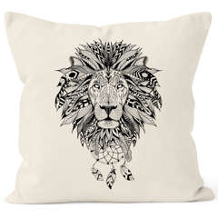 Kissenbezug Löwe Lion Ethno Atzekenmuster Boho Federn Traumfänger 40x40 Autiga®