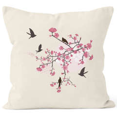 Kissenbezug Kirschblüten Vögel Vogel Blumen Blüten Flower Cherry Tree Birds 40x40 Baumwolle Autiga®