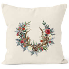 Kissenbezug Weihnachten Weihnachtskranz Geweih Hirschgeweih Blumen Gesteck Kranz Misteln Autiga®