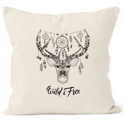 Kissenbezug Hirsch Geweih Traumfänger Mandala Boho Bohamian Atzec 40x40 Baumwolle Autiga®