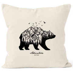 Kissenbezug Bär Berge Wald Abenteuer Bear Mountains Adventure Kissen-Hülle Deko-Kissen Baumwolle Autiga®