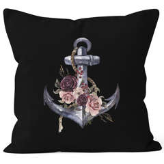 Kissenbezug Anker Blumen Wasserfarben Anchor Flowers Watercolor Kissen-Hülle Deko-Kissen Baumwolle Autiga®