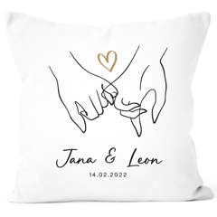 Kissen-Bezug Liebe personalisiert mit Name und Datum Hände Paar Herz Liebes-Geschenk Freundin Mann Partner SpecialMe®