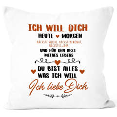 Kissen-Bezug Ich will dich heute und morgen ich liebe dich Geschenk Valentinstag Liebe Spruch Kissen-Hülle Deko-Kissen Baumwolle MoonWorks®