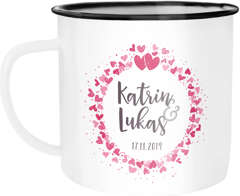 Emaille-Tasse mit eigenem Namen und Datum personalisierte Geschenke Liebesgeschenke Hochzeitsgeschenk SpecialMe®