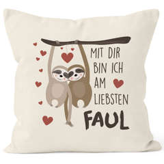Kissen-Bezug Spruch Mit dir bin ich am liebsten faul Faultier Geschenk Liebe Freundschaft Valentinstag Geburtstag Freund Freundin MoonWorks®