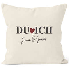personalisierter Kissen-Bezug Du Ich Herz mit Namen anpassbar Geschenk Liebe SpecialMe®