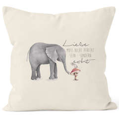 Kissenbezug Geschenk Liebe muss nicht perfekt sein sondern echt Elefant Maus Kissen-Hülle Deko-Kissen 40x40 Baumwolle MoonWorks®