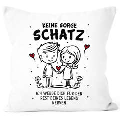 Kissen-Bezug Geschenk Liebe Strichmännchen Pärchen mit Spruch lustig Keine Sorge Schatz SpecialMe®