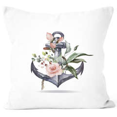 Kissenbezug Anker Blumen Watercolor Baumwolle Autiga®