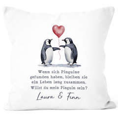 Kissen-Bezug Liebe Liebeserklärung Heiratsantrag Pinguin Paar Spruch personalisiert Namen Ein Leben lang SpecialMe®