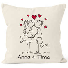 Kissen-Bezug Personalisierbares Liebespaar Strichmännchen Kissen-Hülle mit Namen Baumwolle Geschenke Dekokissen SpecialMe®