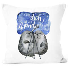 Kissen-Bezug Seehunde Robben Sterne Ich liebe dich bis zum Mond und wieder zurück Kissen-Hülle Deko-Kissen Baumwolle MoonWorks®