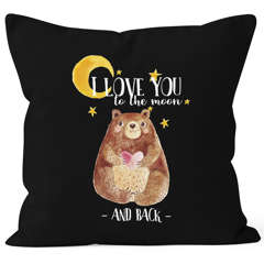 Kissenbezug Bär mit Herz Watercolor I love you to the moon and back Geschenk-Kissen Liebe 40x40 Baumwolle MoonWorks®