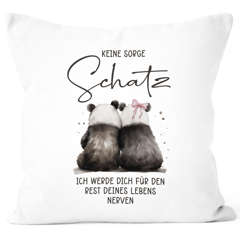 Kissen-Bezug mit Spruch Tiermotiv Panda Pärchen Geschenk Keine Sorge Schatz lustige Liebeserklärung  SpecialMe®