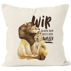 Kissen-Bezug Liebe Geschenk Wir gegen den Rest der Welt Spruch Löwe Paar Liebesspuch Kissen-Hülle Baumwolle MoonWorks®