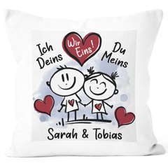 Kissen-Bezug personalisiert verliebte Strichmännchem Spruch Ich Deins Du Meins Wunschnamen Geschenk Liebe SpecialMe®