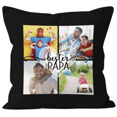 Kissen-mit Foto-Collage personalisiert mit bis zu 4 Bildern Wunschtext Fotogeschenk Papa selbst gestalten Dekokissen SpecialMe®