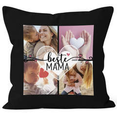 Kissen-Bezug Fotokissen Collage bis 4 Bilder und Wunschtext Fotogeschenk Beste Mama Dekokissen Baumwolle SpecialMe®