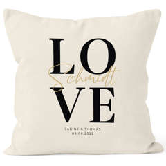 Kissen-Bezug  zur Hochzeit mit Namen und Datum Schriftzug Love Hochzeitsgeschenk Kissenhülle SpecialMe®