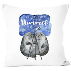 Kissen-Bezug Geschenk Liebe Mit dir kann ich den Himmel berühren Spruch Liebesspruch Seehunde Robben Sterne Kissen-Hülle MoonWorks®